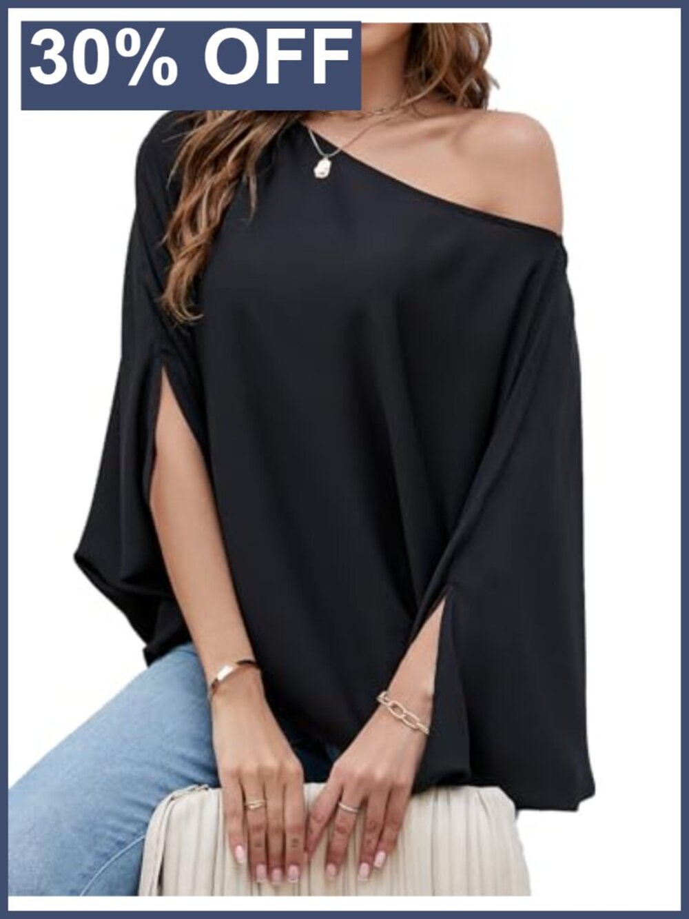 Off The Shoulder Flowy Chiffon Blouse Batwing Sleeve Casual Top